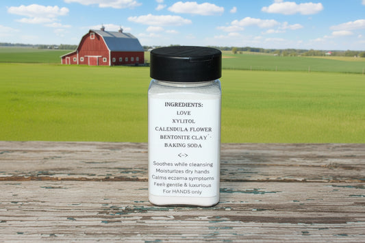 A white plastic bottle of Famer Hand Soap with a black lid,