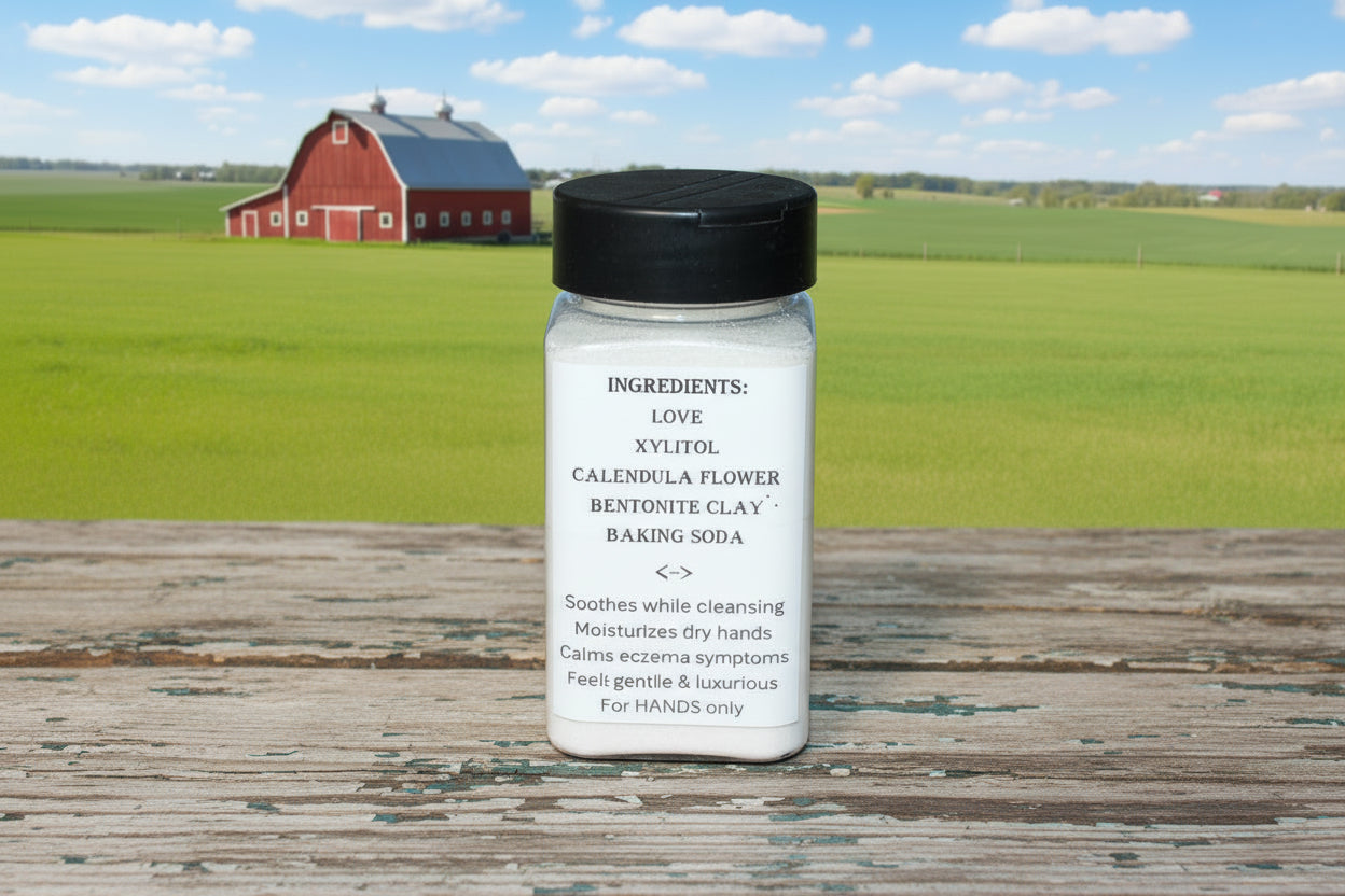 A white plastic bottle of Famer Hand Soap with a black lid,